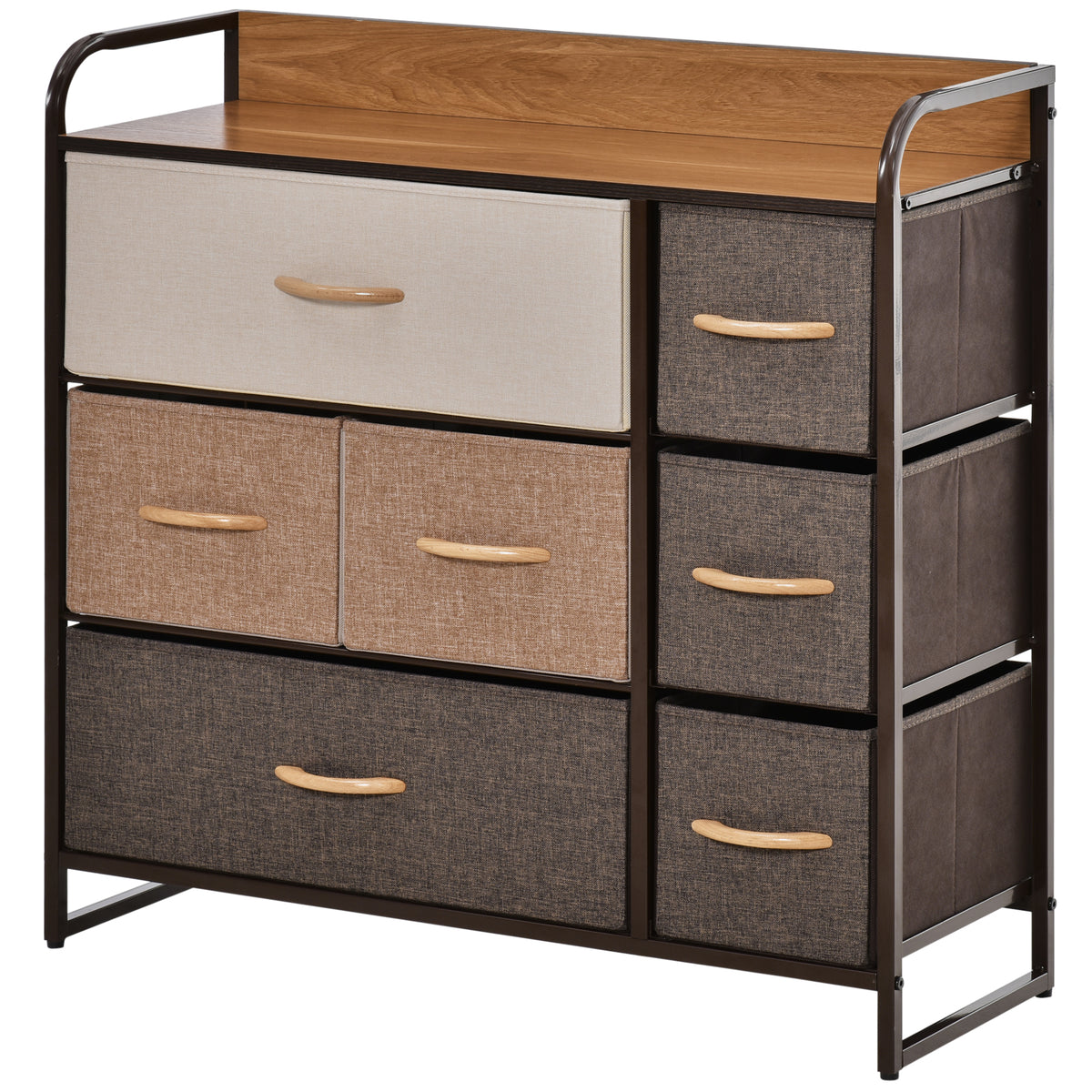 Commode 7 tiroirs meuble de rangement tiroir en tissu pliant - structure acier noir - 80L x 29l x 78,5H cm, multicolore-0