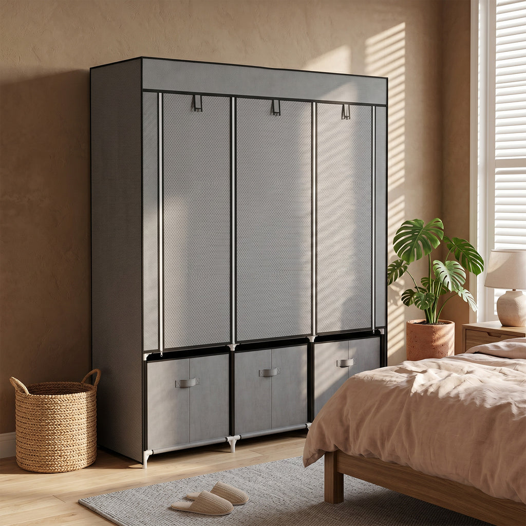 Armoire de rangement en tissu pliable avec 5 étagères, 2 tringles et 3 tiroirs en tissu 125L x 43l x 162.5H cm-7