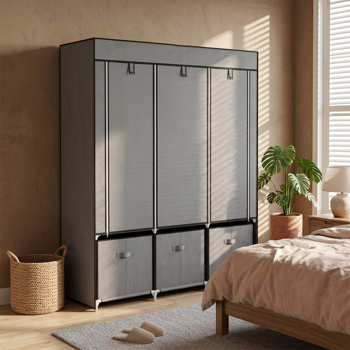 Armoire de rangement en tissu pliable avec 5 étagères, 2 tringles et 3 tiroirs en tissu 125L x 43l x 162.5H cm-7