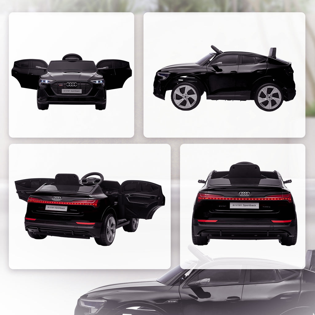 Voiture électrique enfants sous Licence Audi e-tron Sportback, véhicule électrique 12V Max. 5 Km/h avec télécommande 2,4G, phares LED, musique, klaxon, port USB, MP3, noir-8