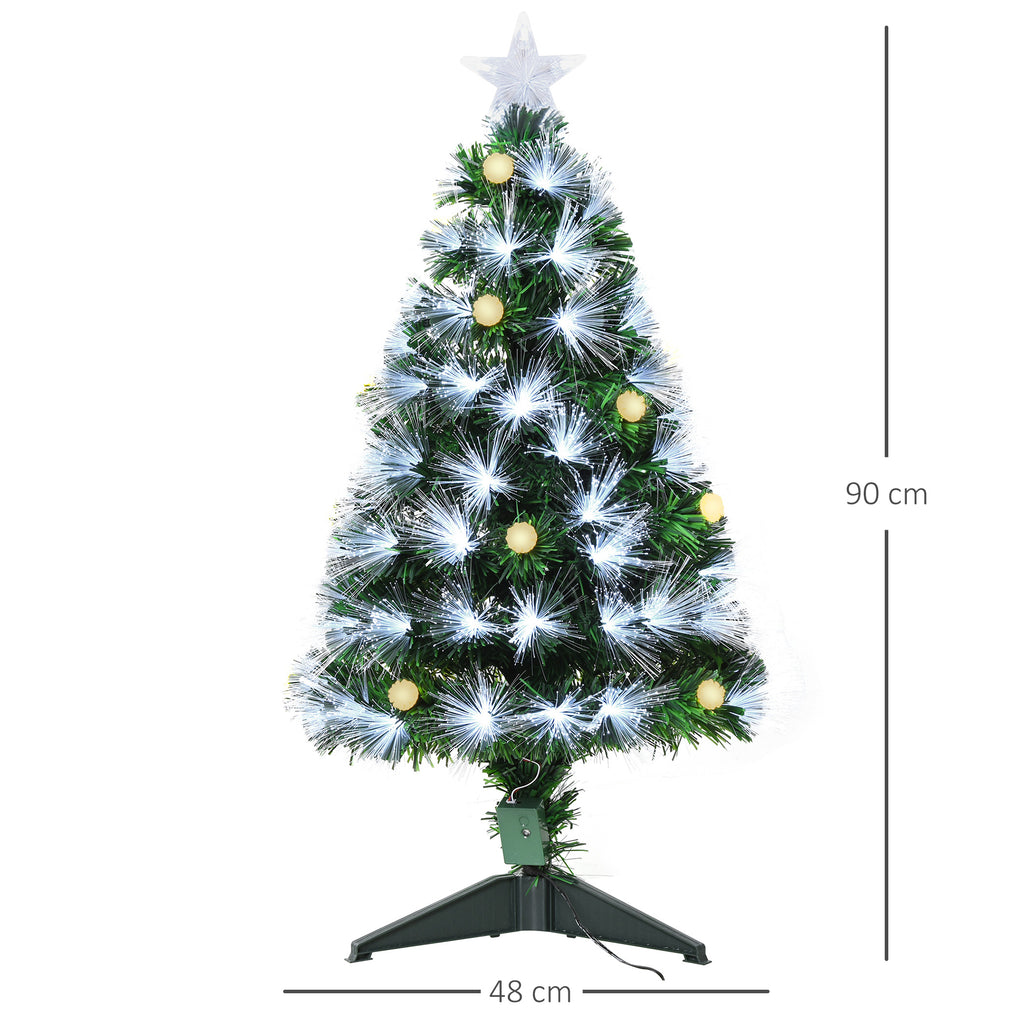 Sapin Noël Artificiel Lumineux 90H cm Fibre Optique LED + 14 Ampoules + Support Pied 90 Sommet Brillante Vert-2