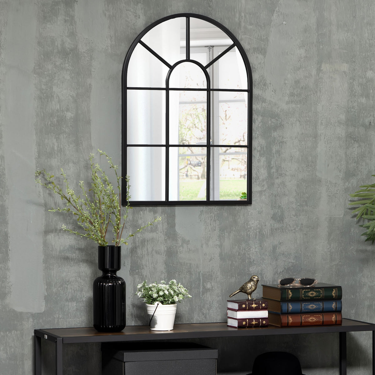 Miroir mural en métal cadre doré en forme de voûtée – 70 x 50 cm – décoration pour entrée ,chambre à coucher, salon-1