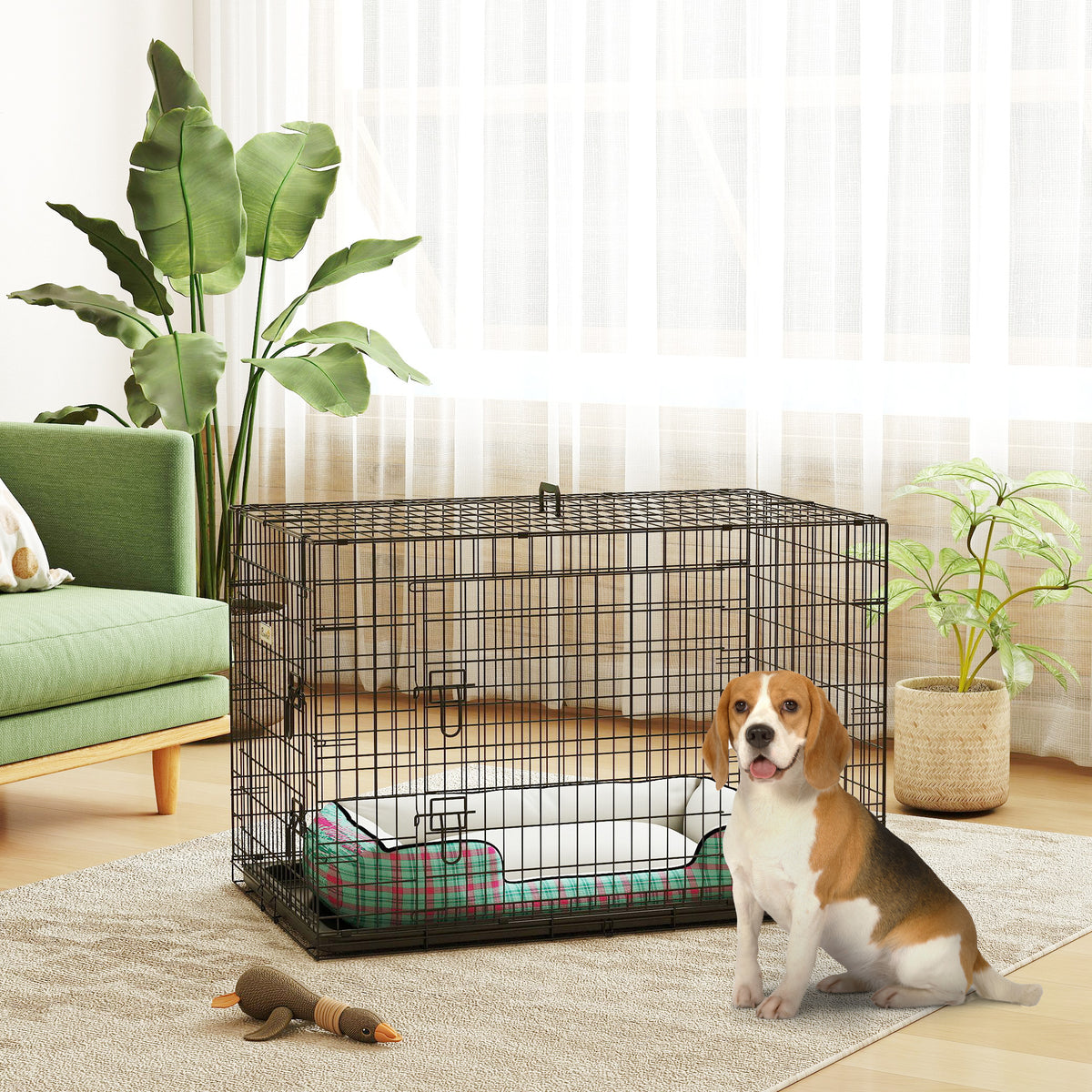 Cage caisse de transport pliante pour chien en métal noir 92 x 57 x 62,5 cm-1