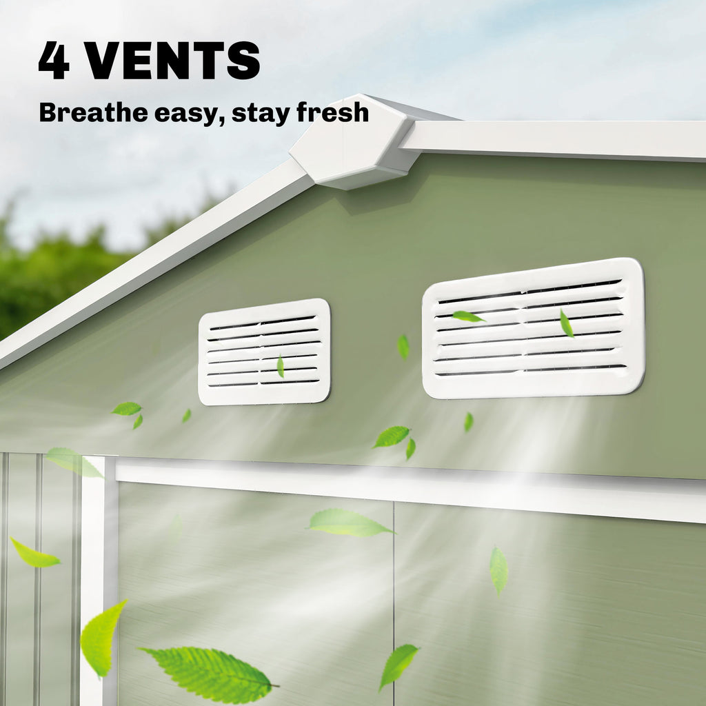 Abri de jardin 5,4 m² 2,77 x 1,95 x 1,92 m kit de fondation porte coulissante ventilations acier galvanisé, vert clair-8