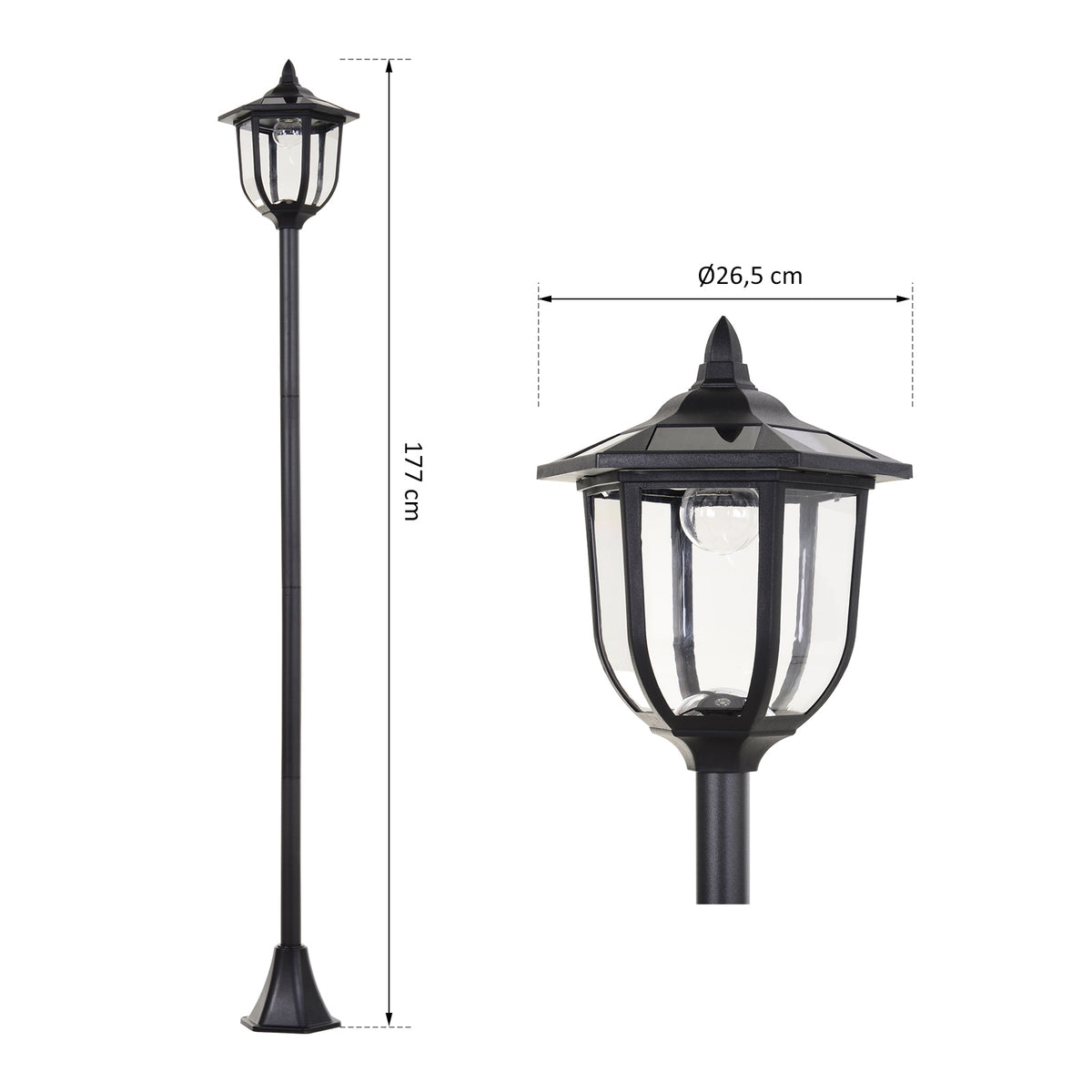 Luminaire extérieur lampadaire sur pied solaire lampadaire lanterne classique LED 60 Lm max. dim. 26L x 26l x 177H cm noir-2