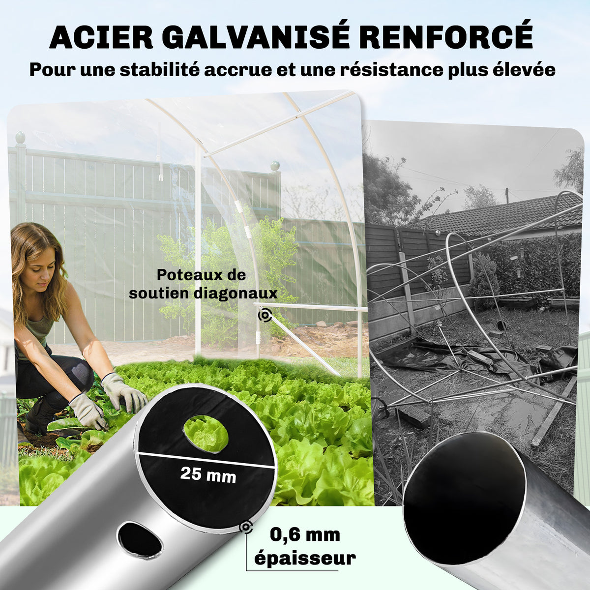 Serre tunnel de jardin 18m² serre de jardin tunnel 296x597x199cm cadre acier galvanisé, bâche PE 150g/m² transparent-3