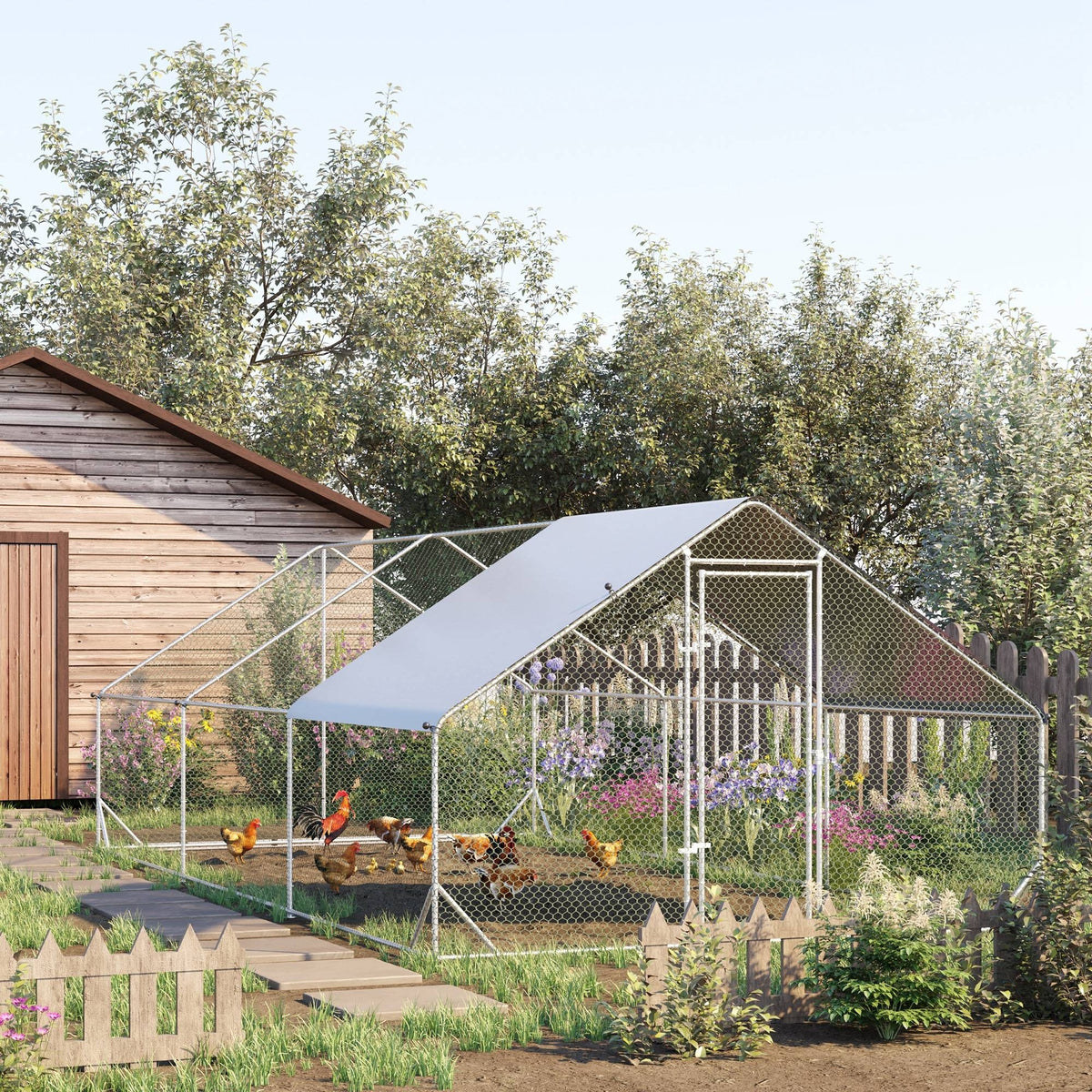 Enclos poulailler chenil volière extérieur 18 m² - Parc grillagé dim. 6L x 3l x 2H m Acier galvanisé-1