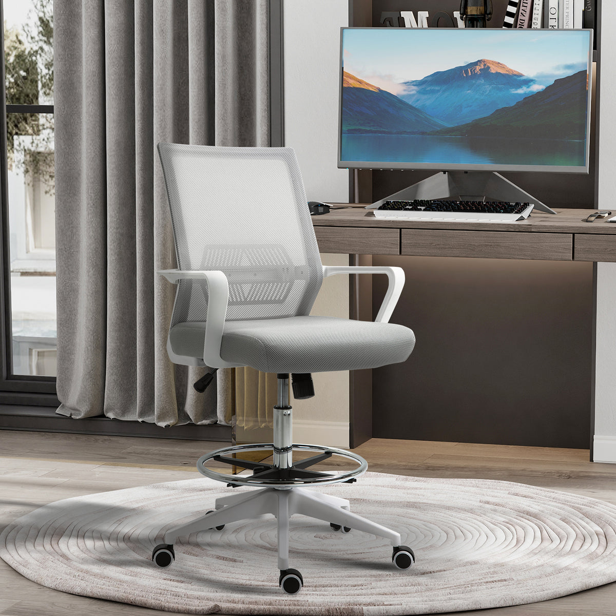 Lot de 2 fauteuils de bureau chaise de bureau assise haute réglable dim. 64L x 60l x 106-126H cm pivotant 360° maille-1