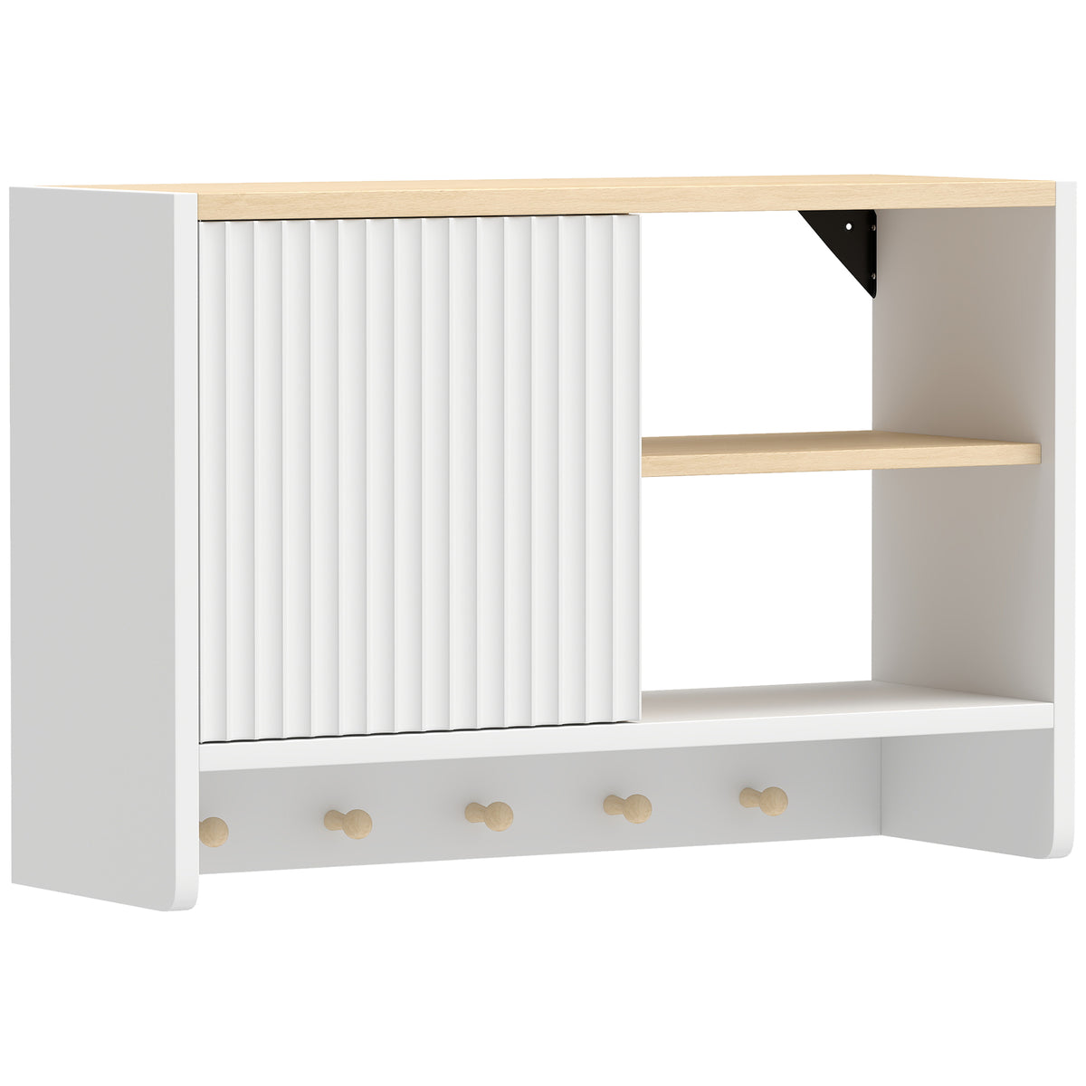 Armoire murale de salle de bain, meuble de rangement de salle de bains avec porte, étagères ouvertes et 5 crochets-0