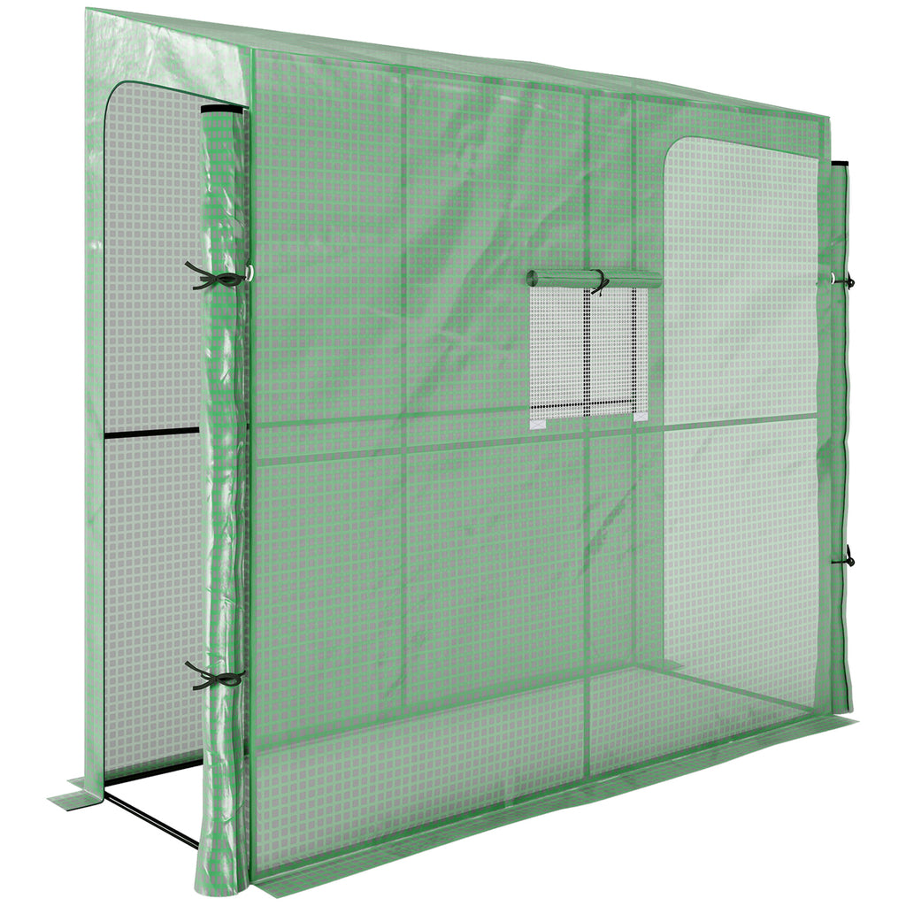 Serre de jardin adossée murale serre à tomate 2 Portes zippées enroulables, 1 fenetre, dim. 200L x 80l x 200/180H cm-0