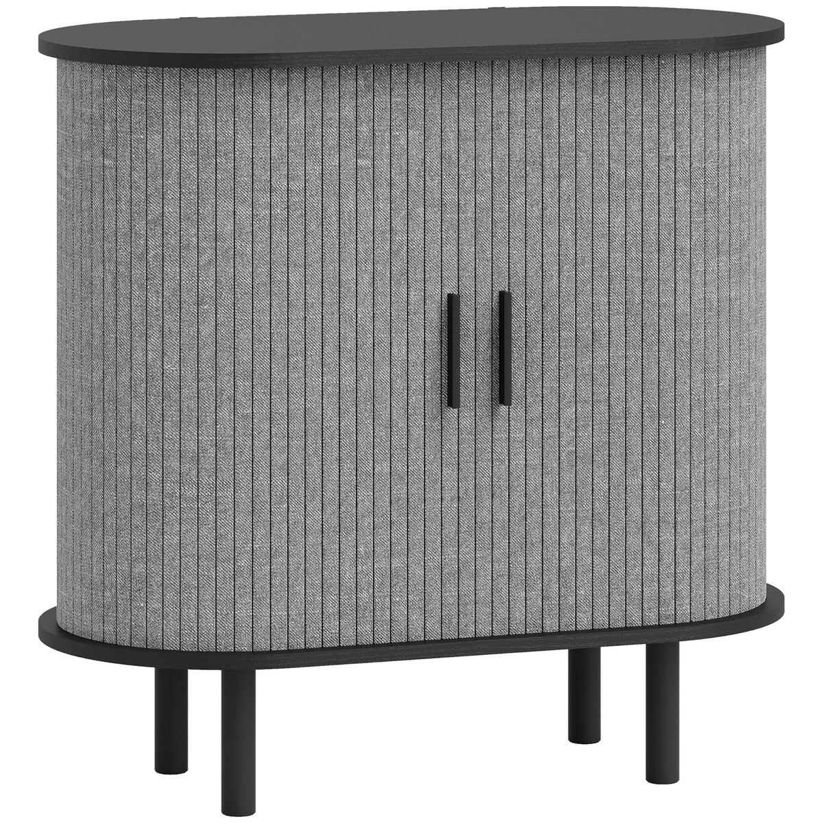 Buffet salon, meuble de rangement ovale avec 2 portes coulissantes et 2 compartiments, 80 x 40 x 78 cm, gris-0