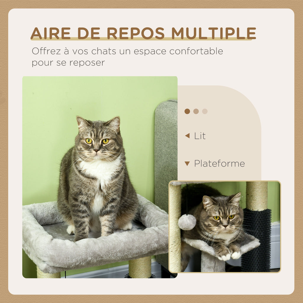 Petit arbre à chat arbre à grimper tour de jeux hauteur 48 cm poteau en sisal gris avec balle suspendue gris-4