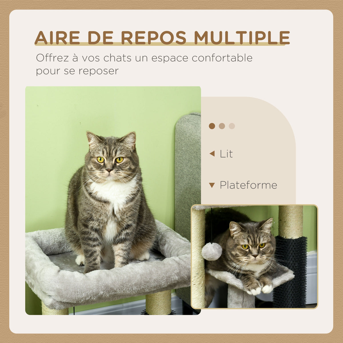 Petit arbre à chat arbre à grimper tour de jeux hauteur 48 cm poteau en sisal gris avec balle suspendue gris-4