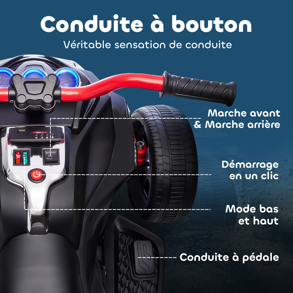 Quad électrique enfants voiture électrique enfants 12V 3 roues 2 moteurs lecteur MP3, klaxon, 2 vitesses 3-5 km/h noir-4