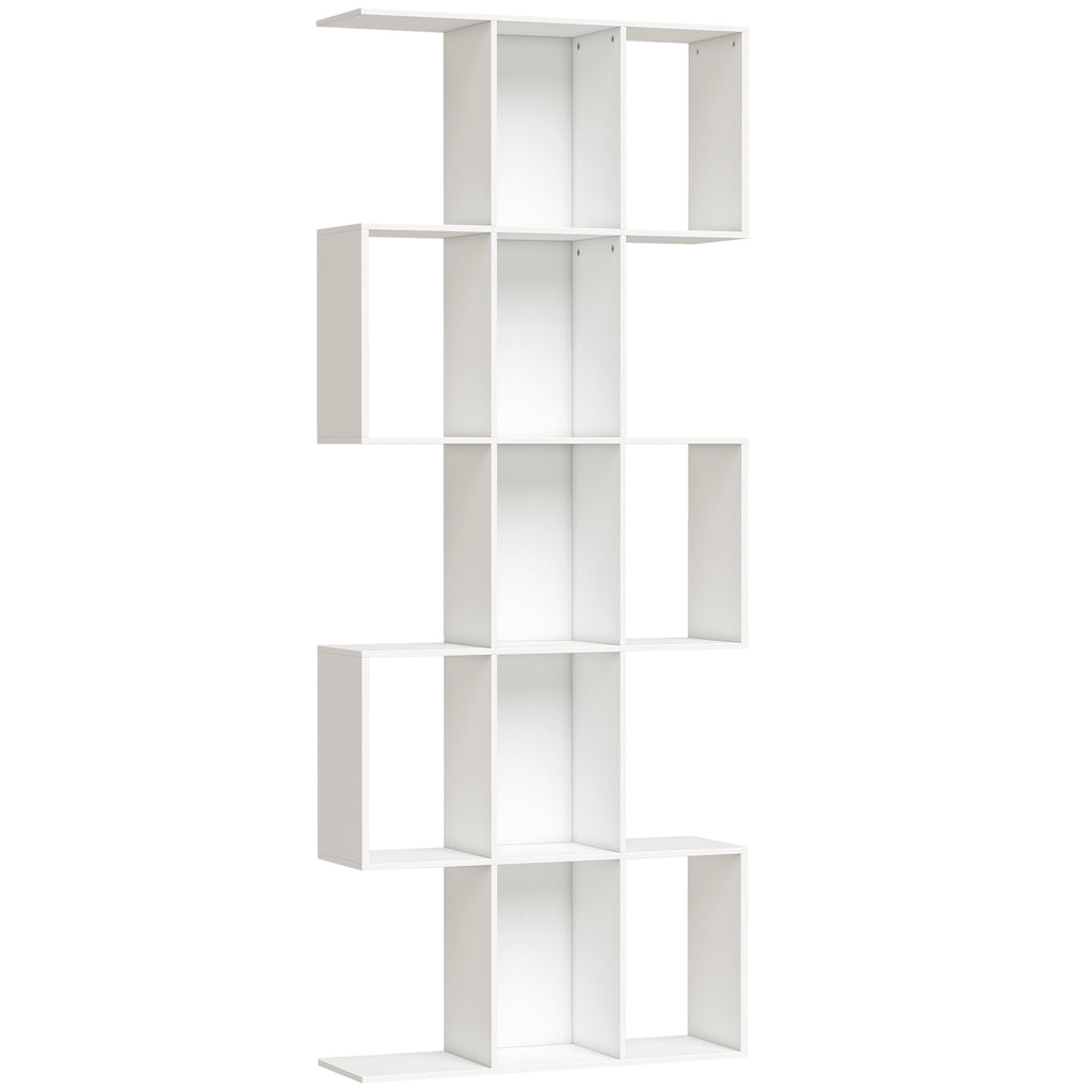 Bibliothèque à 5 niveaux, étagère de rangement en forme S avec 15 compartiments ouverts, 80 x 24 x 200 cm, blanc-0