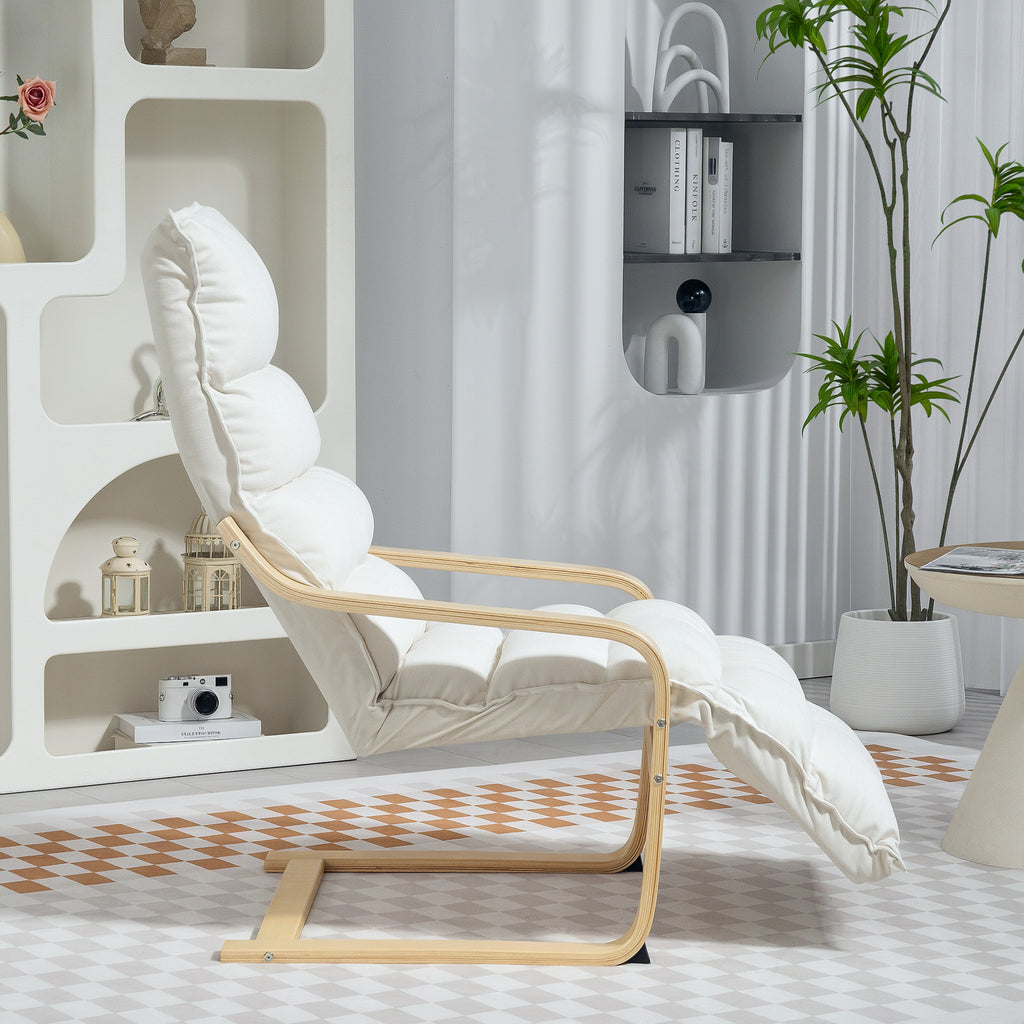 Fauteuil salon, fauteuil d'appoint rembourré en velours, repose-pieds réglable et structure en acier, 67x93x105cm, crème-8