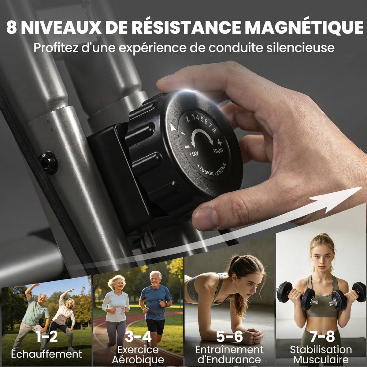Vélo d'Appartement Pliable Vélo de Fitness 4 en 1 Silencieux Connecté Kinomap Bluetooth et Zwift 105x53,5x109cm Noir-5