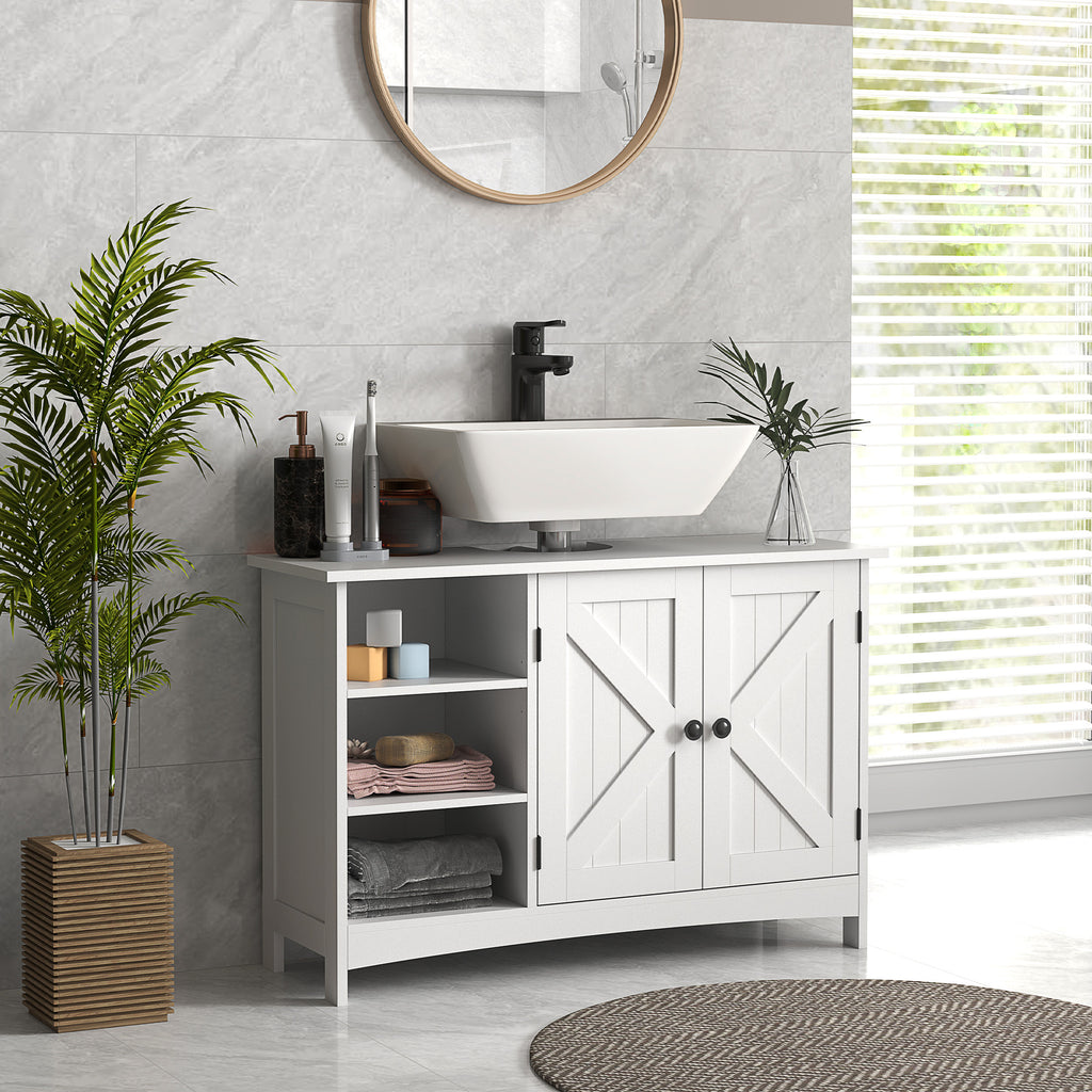 Meuble sous vasque lavabo salle de bain style classique placard 2 portes étagères réglables 90 x 30 x 60 cm blanc-6