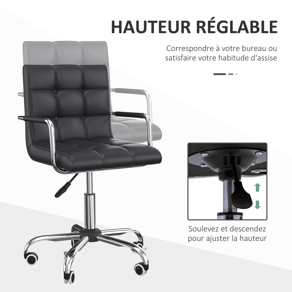 Lot de 2 chaises de bureau fauteuil manager pivotant hauteur réglable revêtement synthétique capitonné noir-3