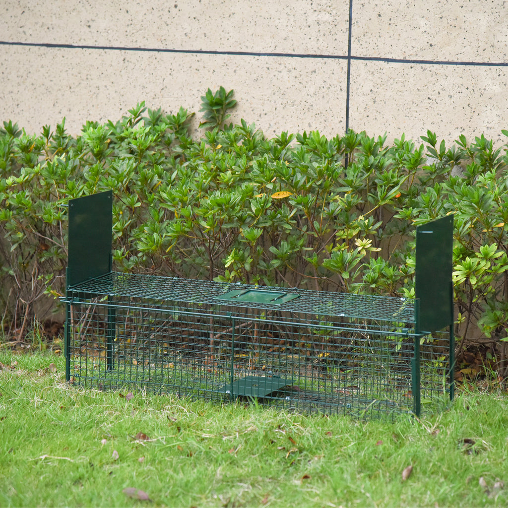 Piège Vivant Cage Attrape 100x25x28cm Piège Fouine pour Martres, Rats, Souris - 2 entrées + poignée - métal vert-1