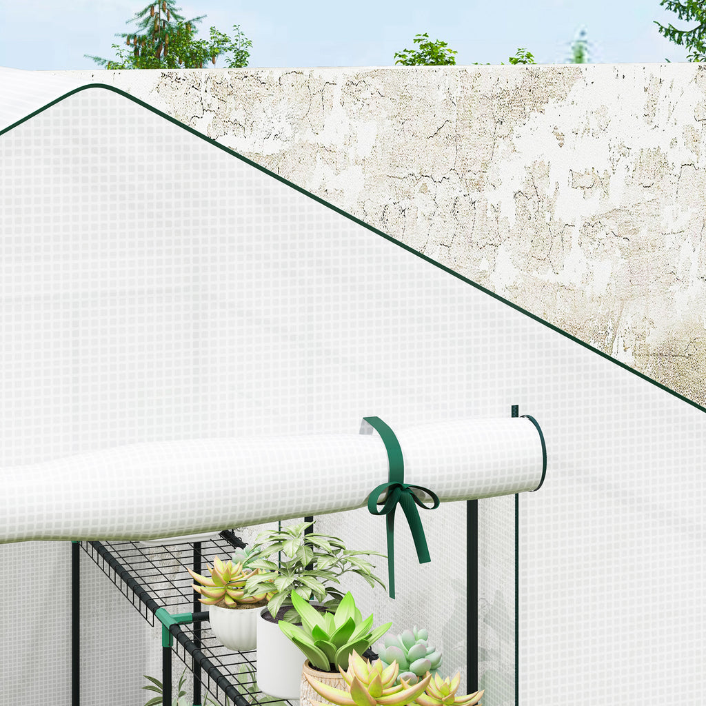 Serre de jardin 3 m² avec étagères 3 niveaux, PE renforcée 135 g/m² anti-UV, porte enroulable et fenêtres en maille-8
