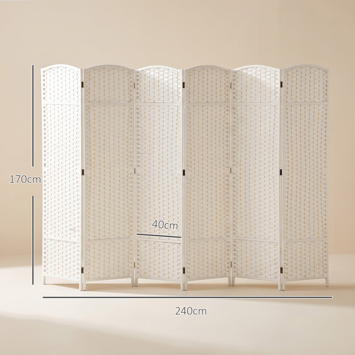 Paravent interieur en bois 6 panneaux 240 x 170 cm séparateur de pièce pliable pour salon, chambre à coucher, naturel-2