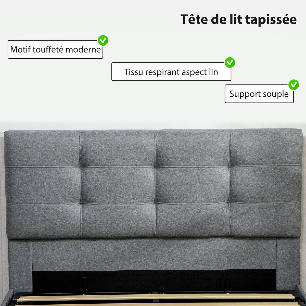 Lit coffre 140x190, cadre de lit double rembourré avec sommier à lattes en bois et rangement cach, sans matelas, gris-5