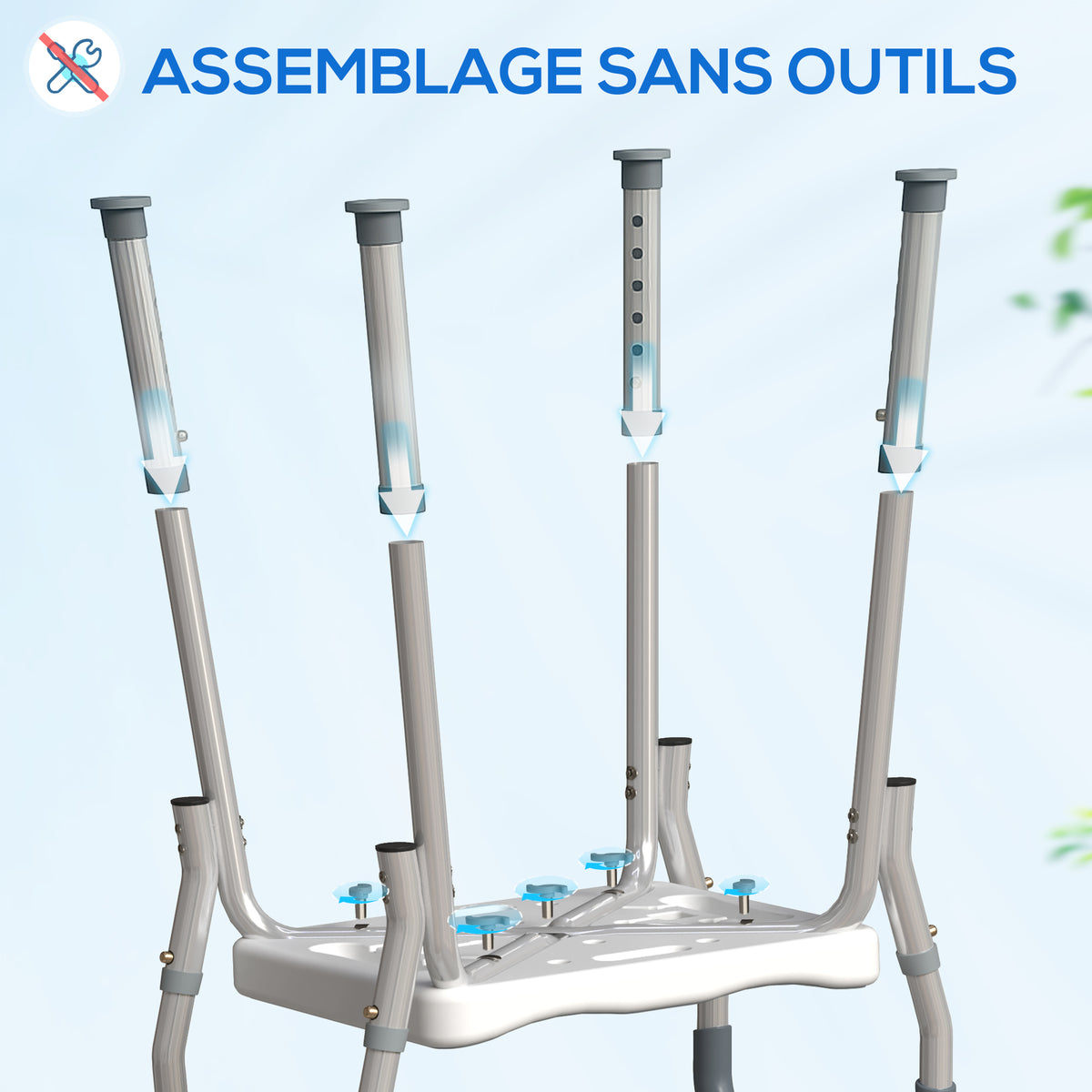 Tabouret de douche pour personnes âgées et handicapées avec accoudoirs, hauteur réglable, patins antidérapants, bleu-6