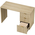 Bureau d'Ordinateur, Rangement Réversible, 3 Tiroirs Façades Ondulées, Plateau Épais et Spacieux, 120x50x76cm, Chêne-0