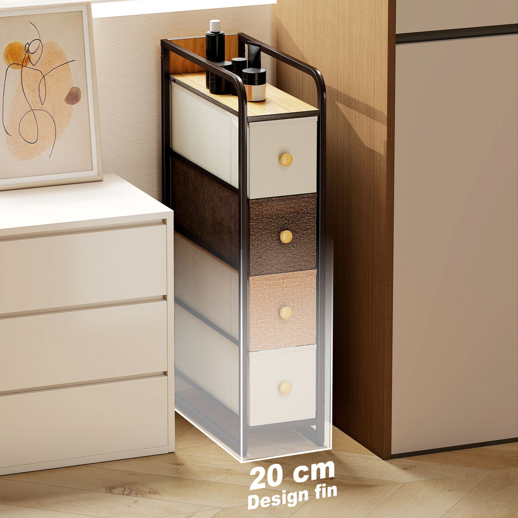 Commode avec 4 tiroirs en tissu pliables, commode chambre plateau et cadre en acier, 20 x 47 x 84,5 cm, multicolore-3