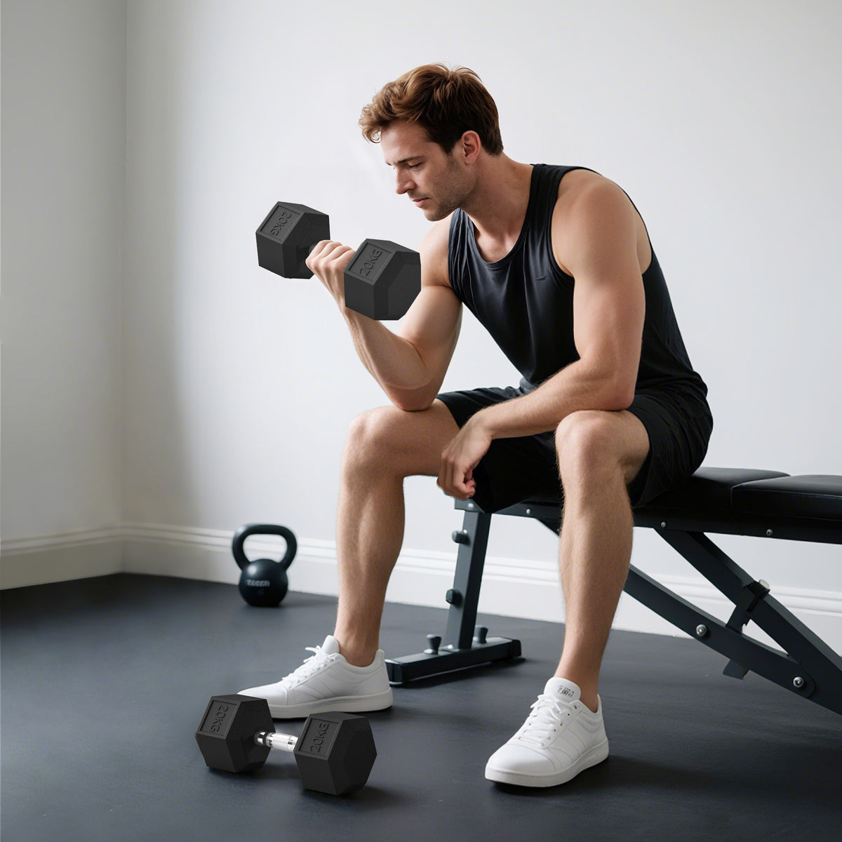 Lot de 2 Haltères Courtes Poids 40 kg, Haltère Hexagonale Entraînement Musculaire & Haltérophilie, Noir-1