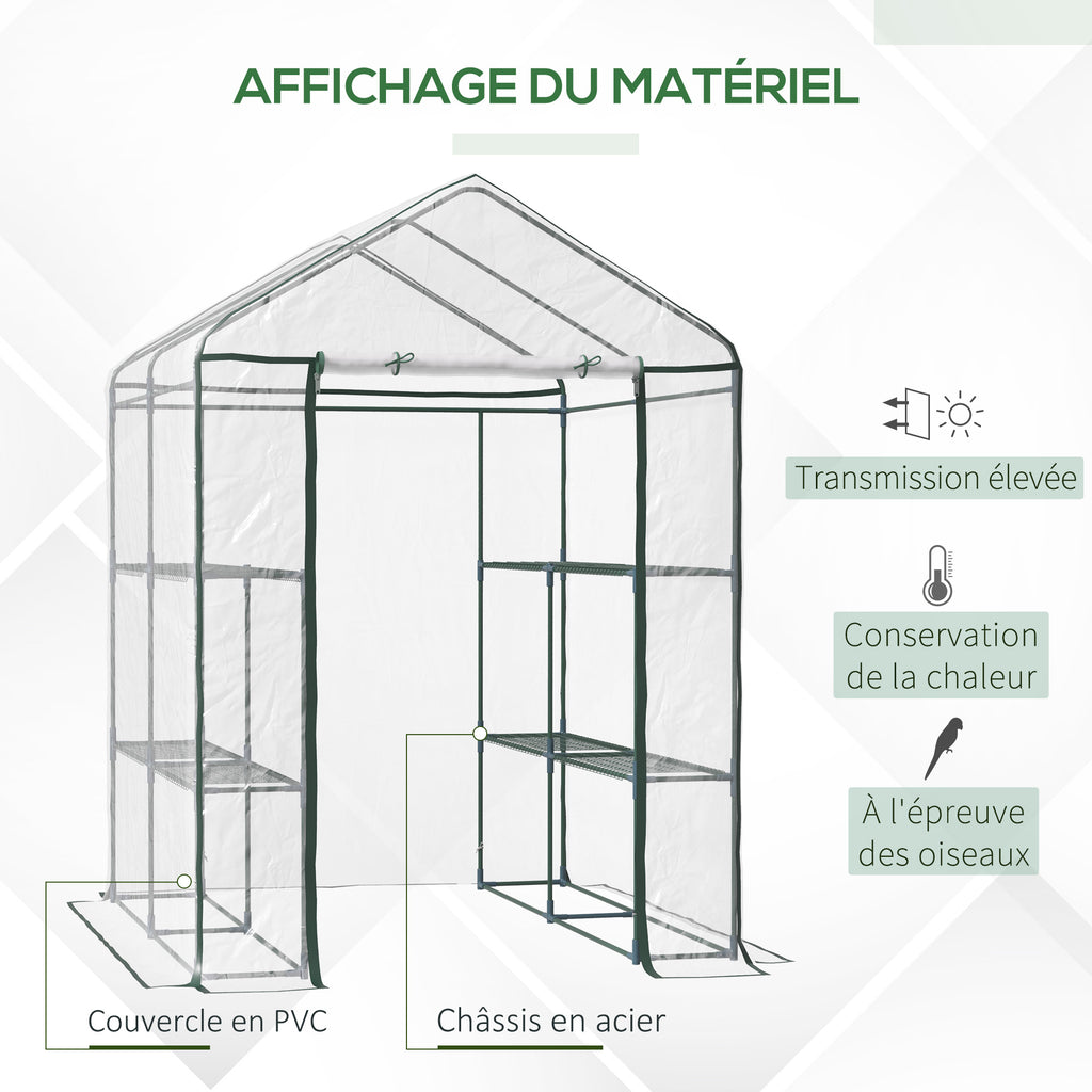 Serre de jardin avec étagères 3 niveaux, serre de balcon, châssis en acier, porte zippée enroulable, pour légumes plantes fleurs, intérieur et extérieur, 143x143x195cm, transparent-3