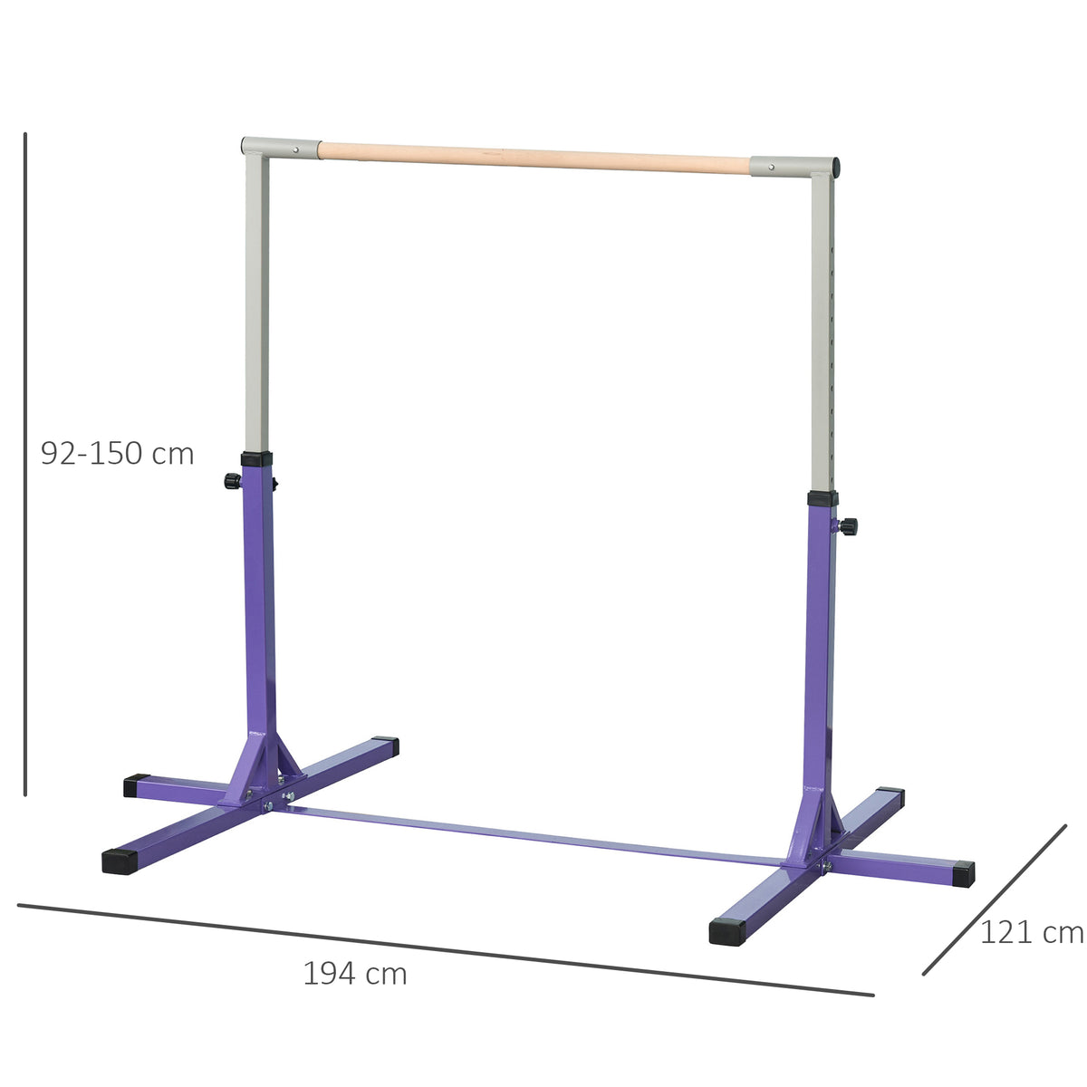 Barre Fixe de Gymnastique pour Enfant, Hauteur Réglable sur 13 Niveaux de 92-150 cm, en Acier et Bois de Hêtre, Barre de Gym d'Entraînement à Domicile, Antidérapant, Facile à Assembler, Violet-2