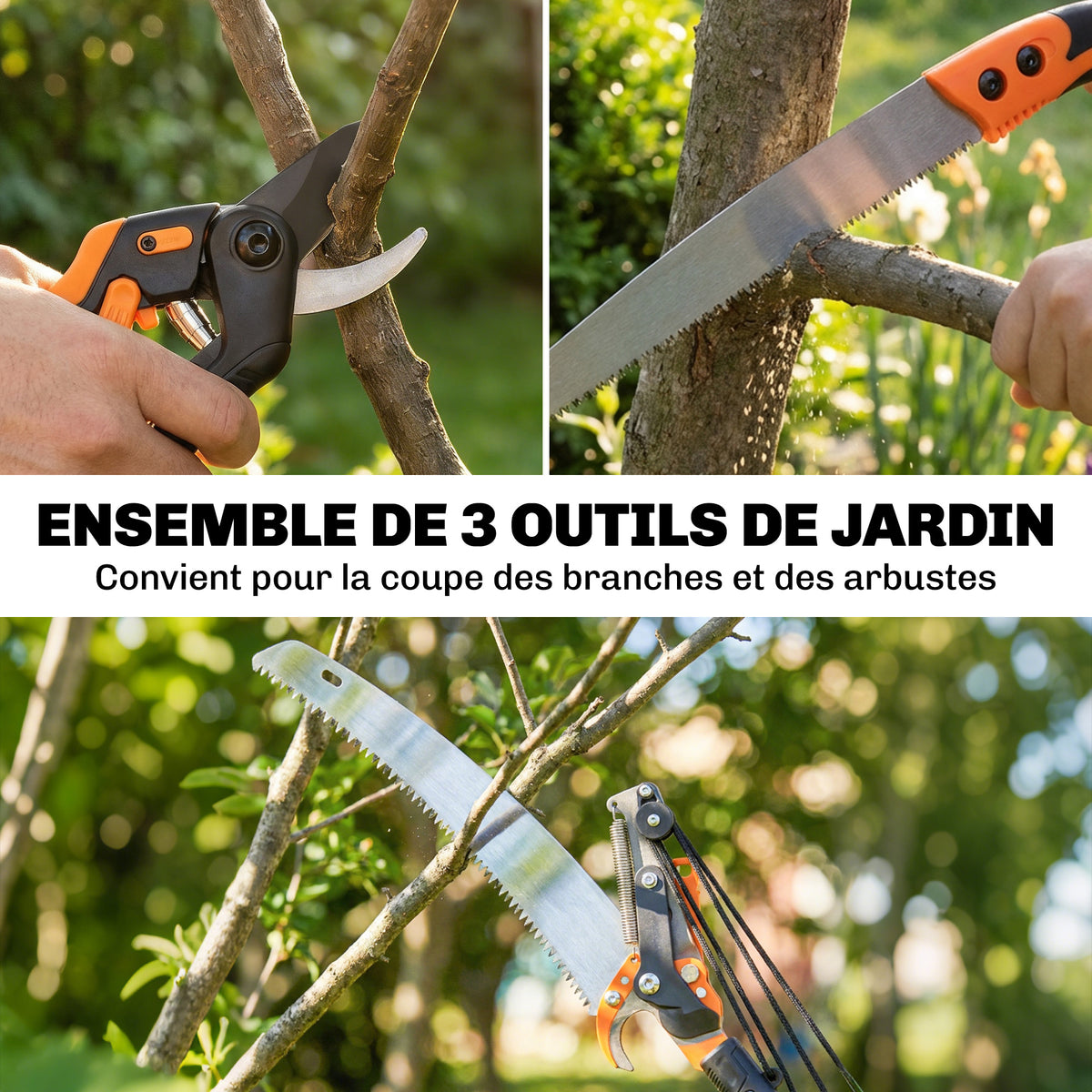 Élagueur télescopique 2 en 1, scie manuelle, sécateur avec verrou de sécurité, perche télescopique en aluminium 2 m-3