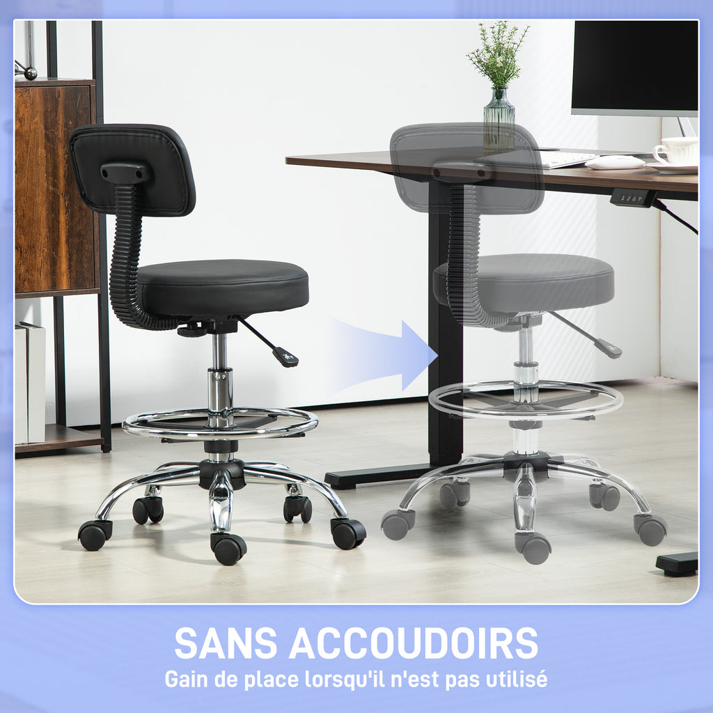 Chaise de bureau, chaise de dessin, repose-pieds réglable, hauteur réglable, pivotante 360°, 52x52x92cm, noir-5