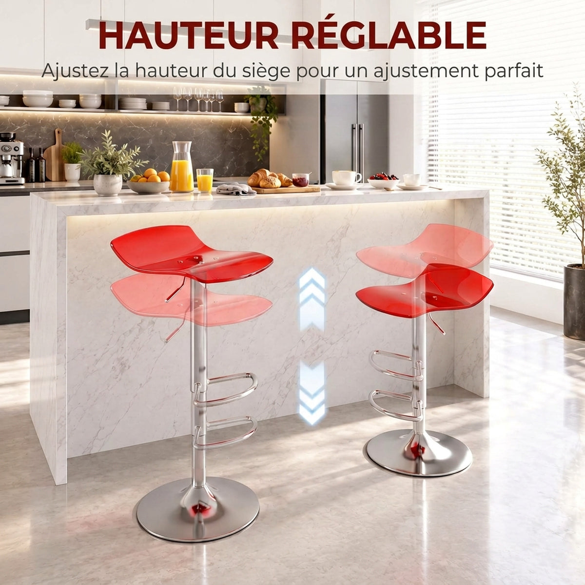 Lot de 2 tabourets de bar design contemporain pivotant 360° hauteur réglable avec repose-pieds 39x39x67-87cm rouge-5