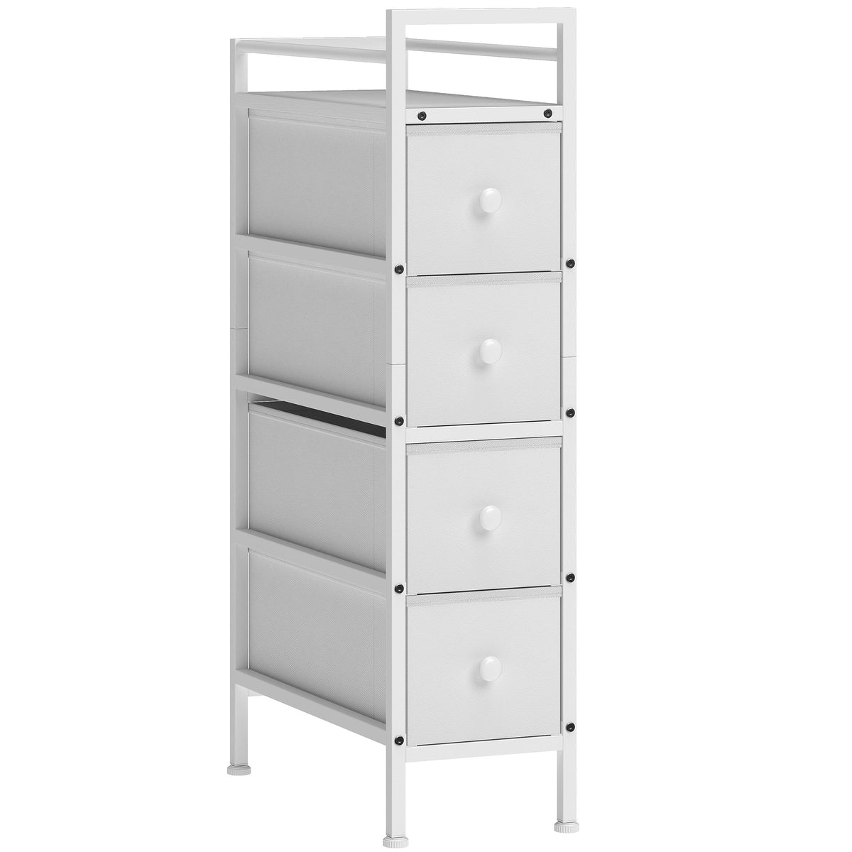 Commode 4 Tiroirs Pliables en Tissu, Meuble de Rangement Étroit, Style Moderne, Cadre en Acier, 20 x 43 x 81,5 cm Blanc-0