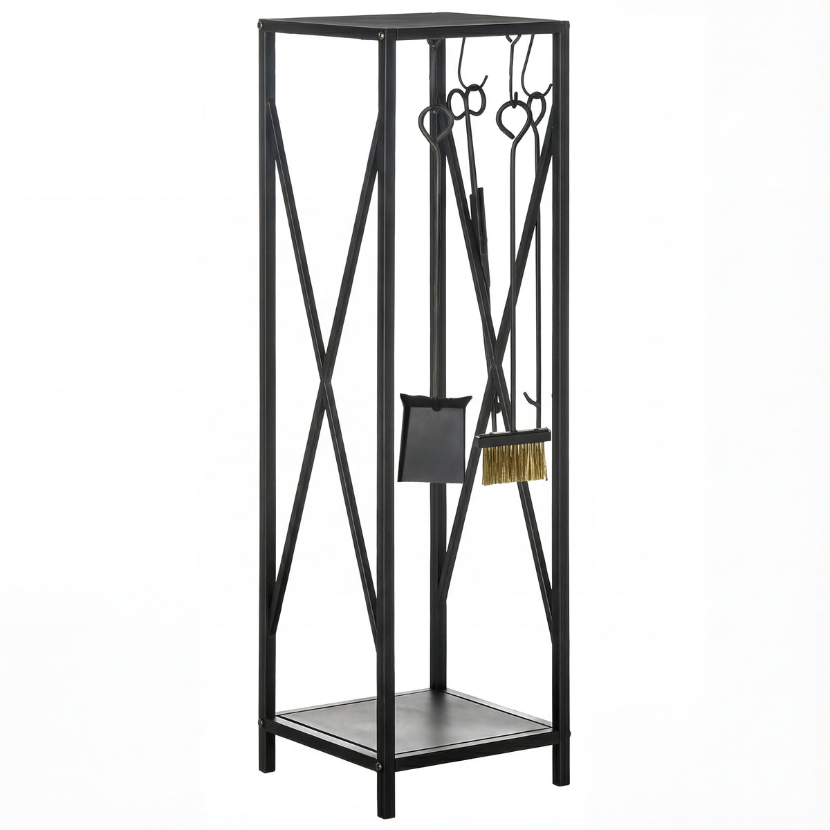 Porte bûches - Range bûches Serviteur de cheminée Colonne - Multi Accessoires dim. 34L x 34l x 111H cm métal Noir-0