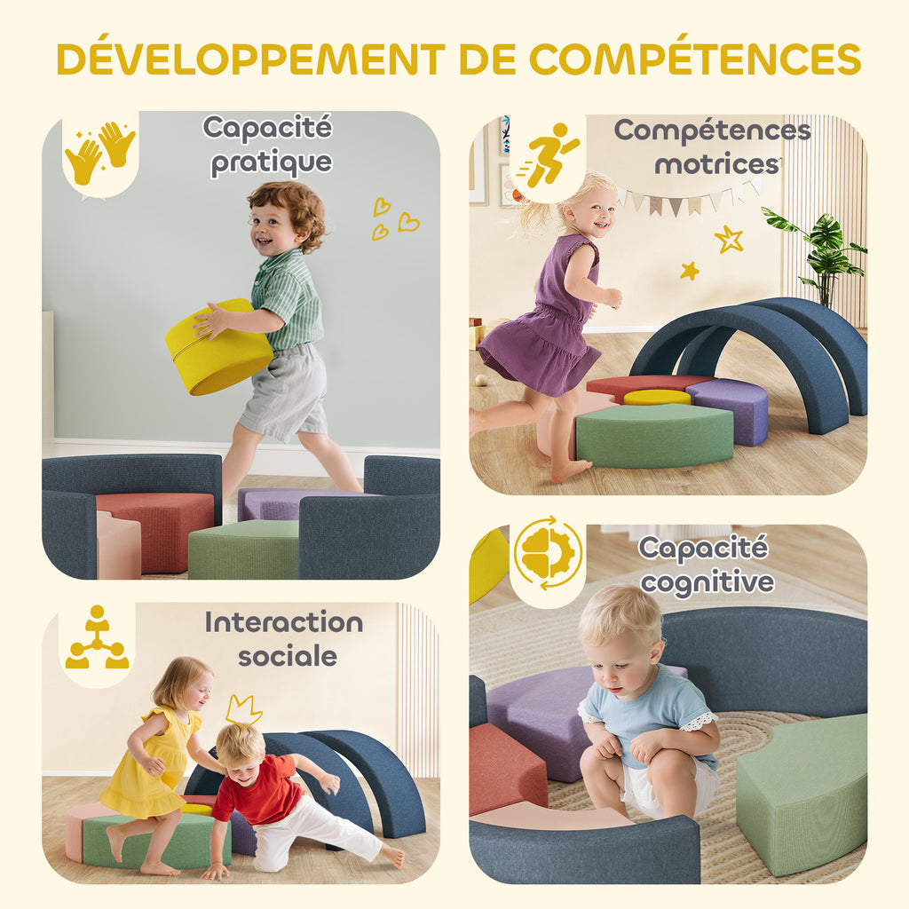 Parcours motricité bébé module motricité bébé 7 pièces avec housse lavable 107 x 107 x 30 cm multicolore-6