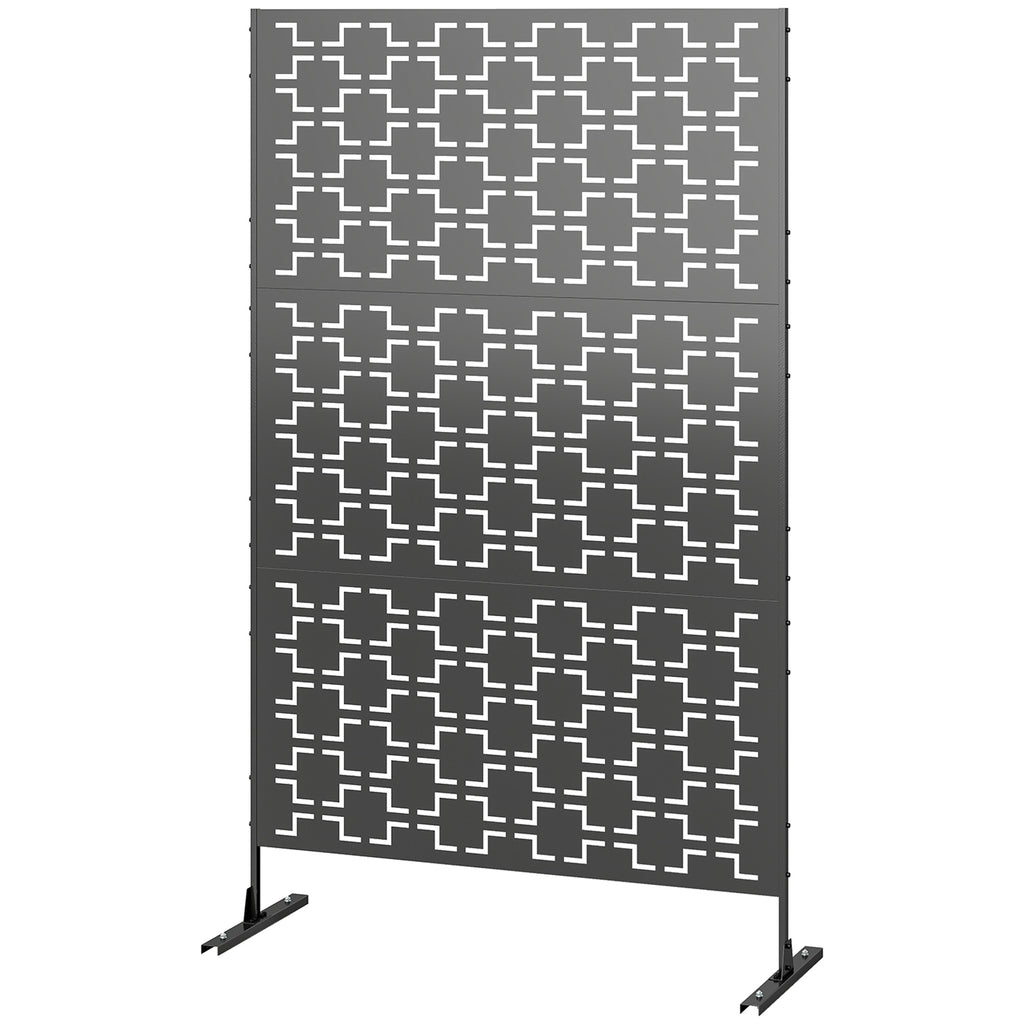 Panneau brise vue décoratif paravent extérieur à motif géométrique ajouré en métal - 122 x 45 x 198 cm, noir-0