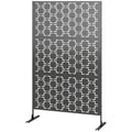 Panneau brise vue décoratif paravent extérieur à motif géométrique ajouré en métal - 122 x 45 x 198 cm, noir-0