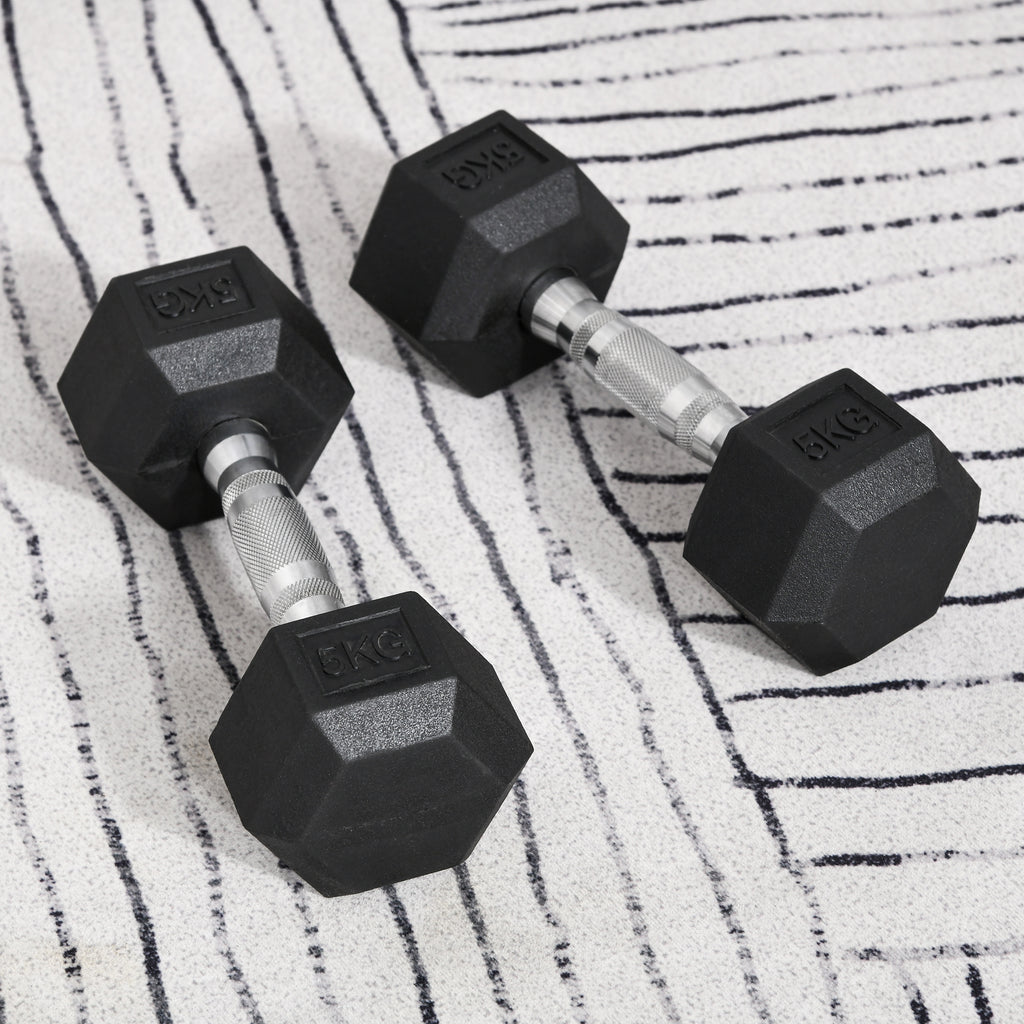 Ensemble d'haltères courtes total 2 x 5 Kg, haltères musculation fitness pour homme et femme, entraînement musculaire & haltérophilie - métal caoutchouc noir-9