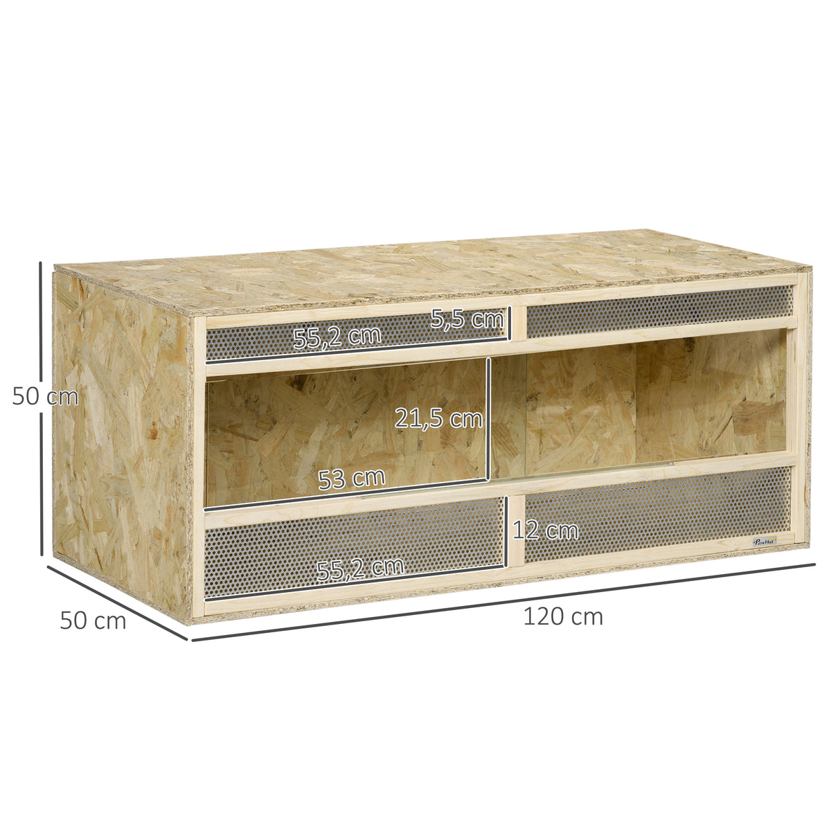 Terrarium en bois OSB pour reptiles avec porte coulissante en verre - 120 x 50 x 50 cm naturel-2