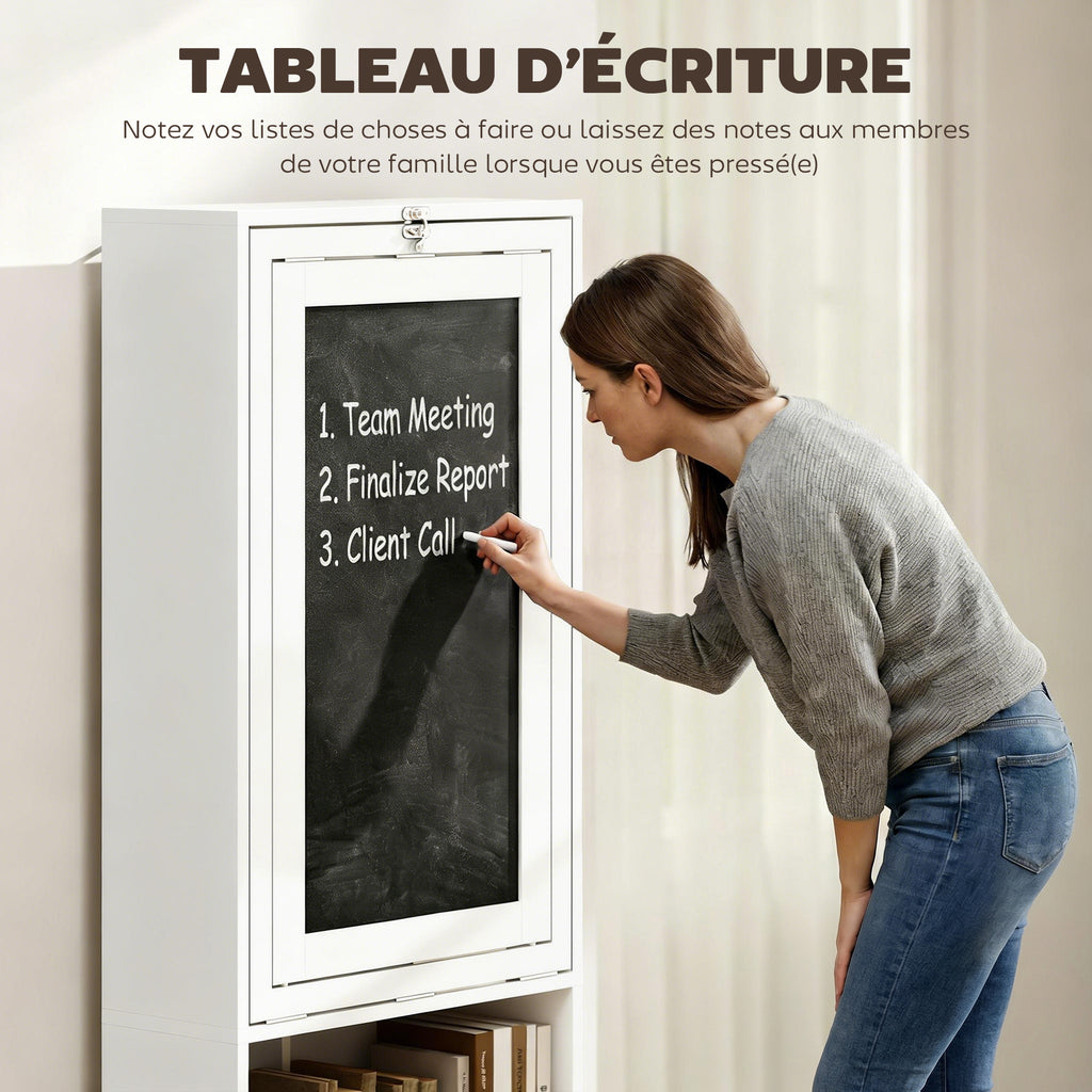Bureau avec rangement pliable murale rabattable avec bibliothèque poste de travail tableau à craie et étagère réglable-5