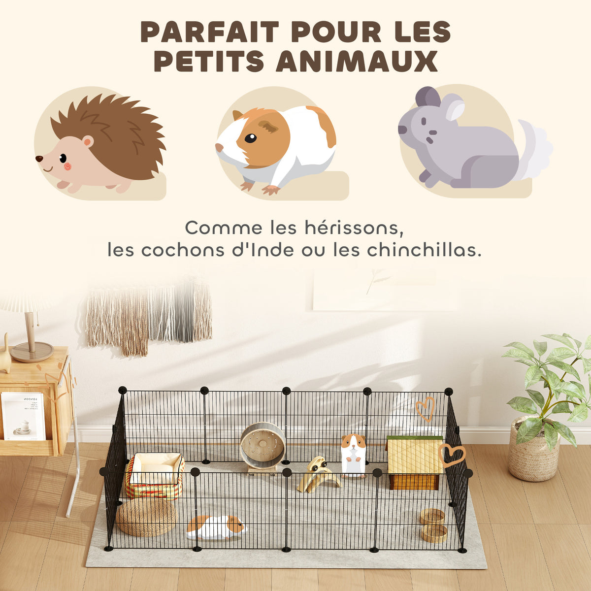 Cage parc enclos pour animaux domestiques bords arrondis fil en acier 140 x 70 x 35 cm noir-4