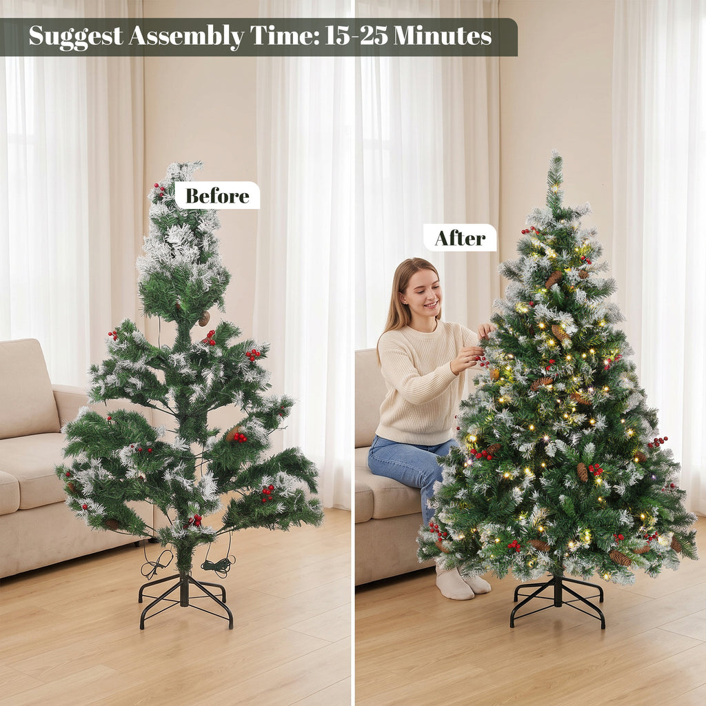 Sapin de Noël Artificiel Lumineux et Enneigé 120cm, Arbre de Noël, Télécommande, 11 Modes d'Éclairage, 150 LED, Vert-7