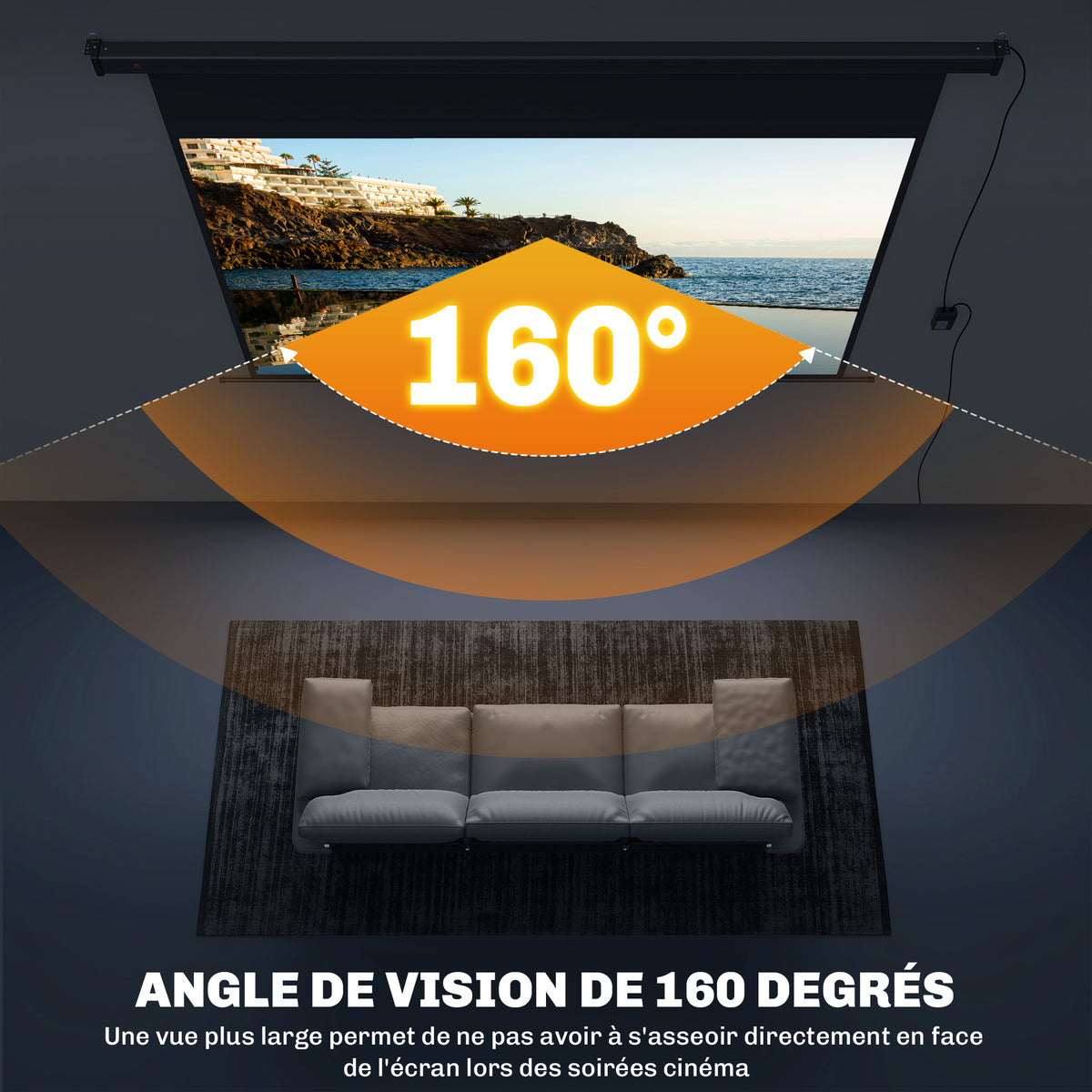 Écran vidéoprojecteur 100 Pouces, 16:9 4K HD montage mural ou plafond, panneau de commande et télécommande-4