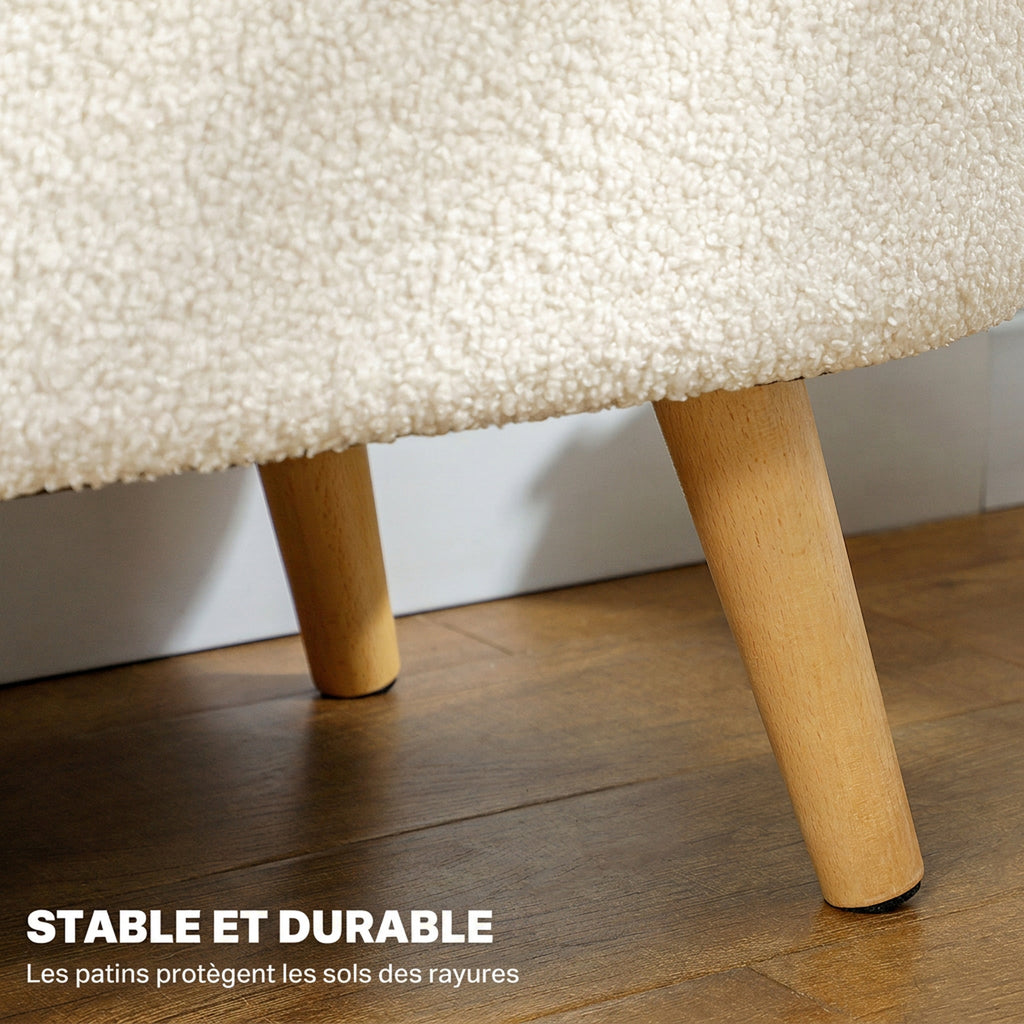 Banc de Rangement, Bout de Lit Rembourré en Peluche Teddy avec Couvercle et Pieds en Bois, 82 x 41 x 45 cm, Blanc-5