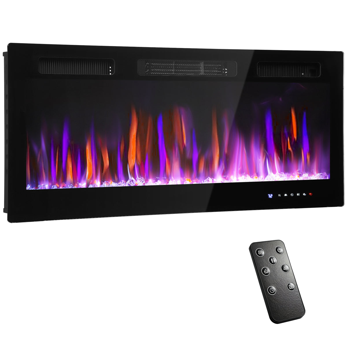 Cheminée électrique mural ou encastrable 900W/1800W, effet flamme à 12 couleurs 5 luminosités, 106,7x9,4x47cm, noir-0