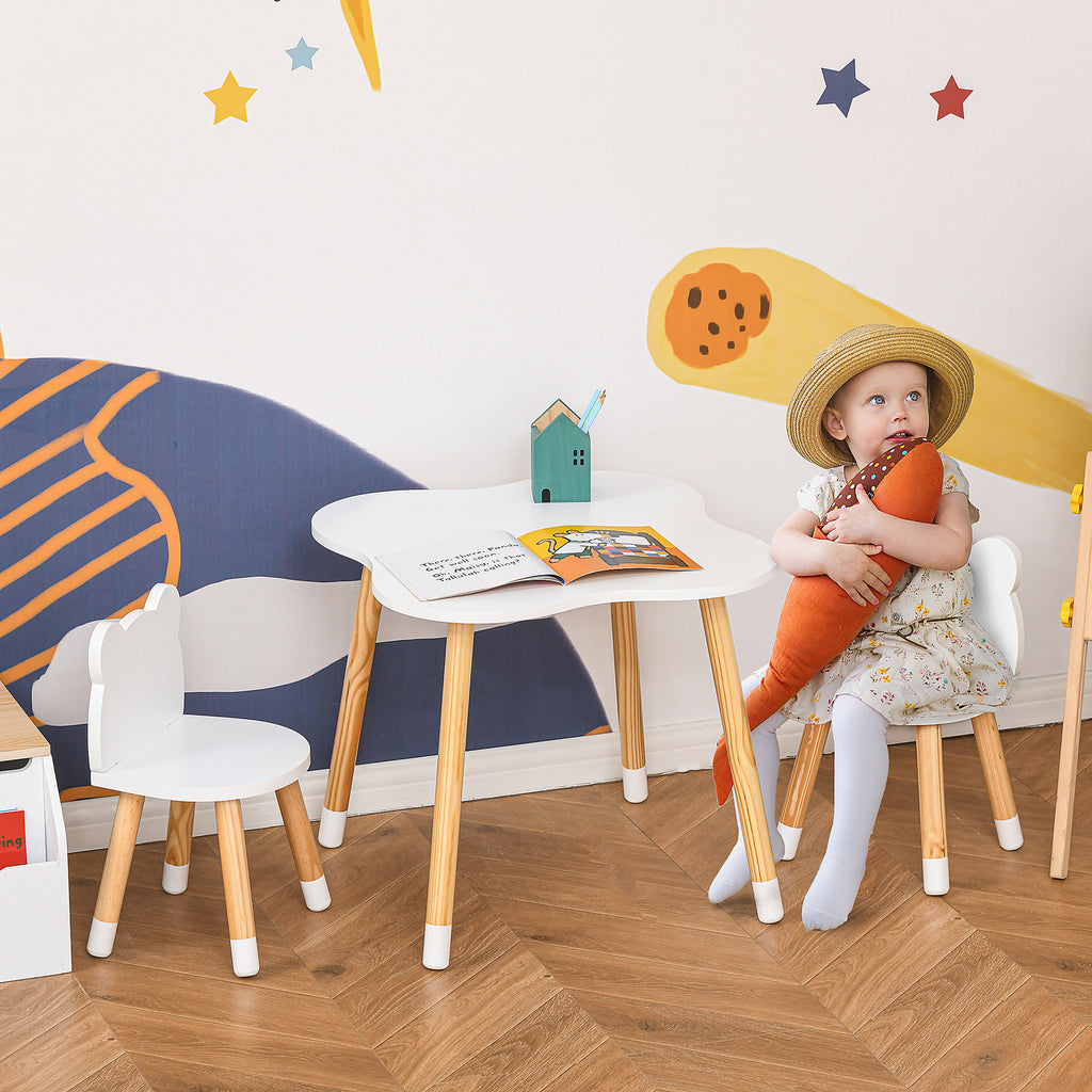 Ensemble table et chaises enfant design scandinave motif ourson bois pin MDF blanc-1
